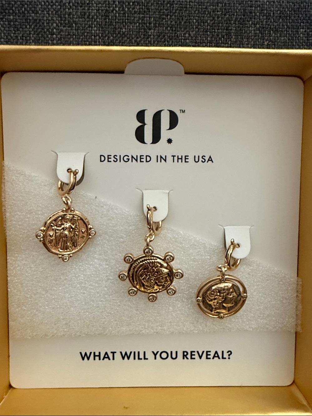 bp Gold Coin Charm Drop Earrings Set - Gold